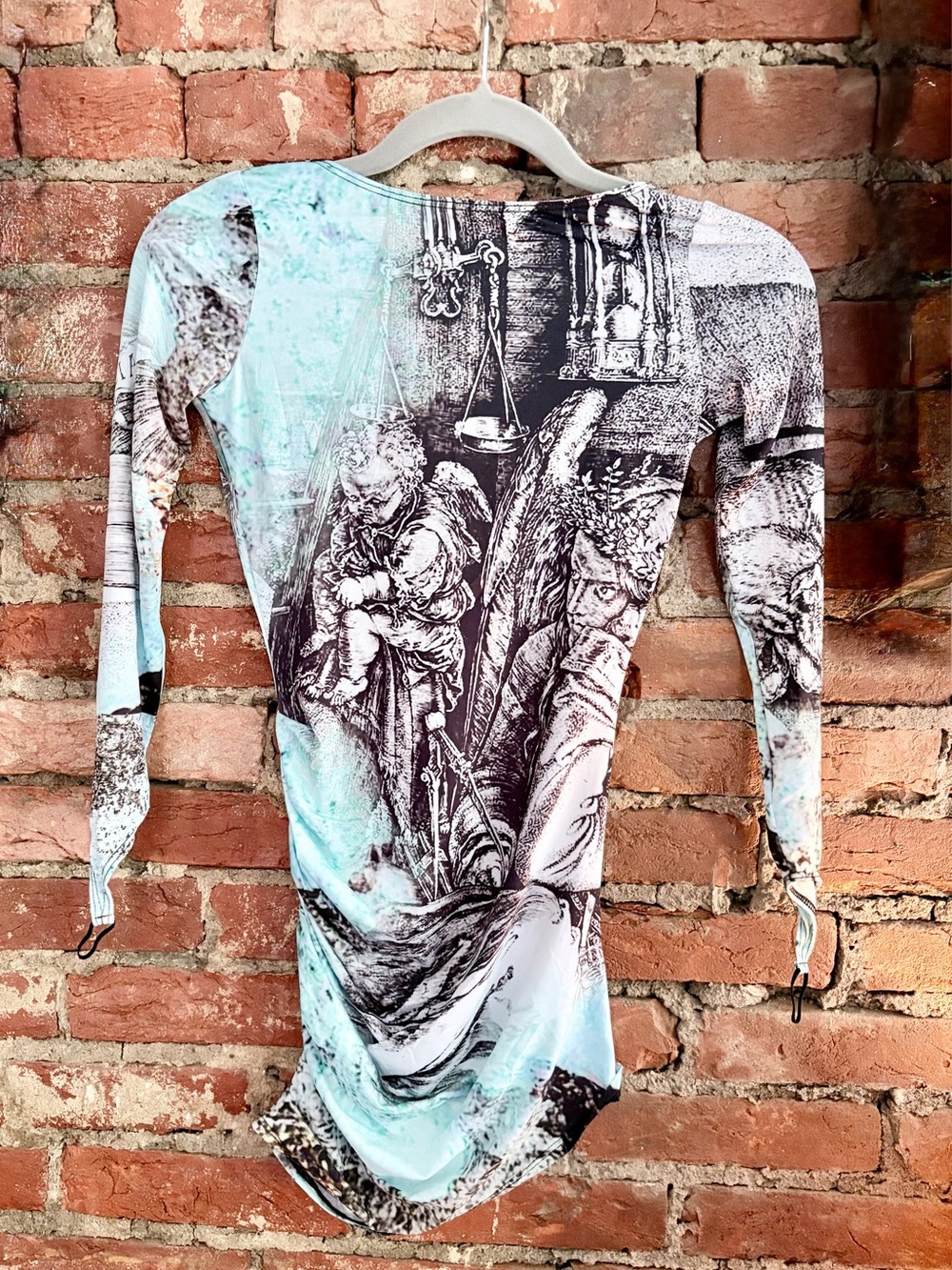 Aqua-Print Long Sleeve Mini Dress